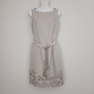 Kay Unger Cream Embroidered Midi Dress